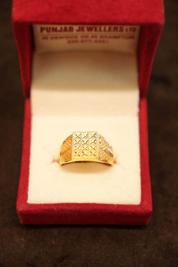 22K Gold X-Pattern Grid Dome Ring