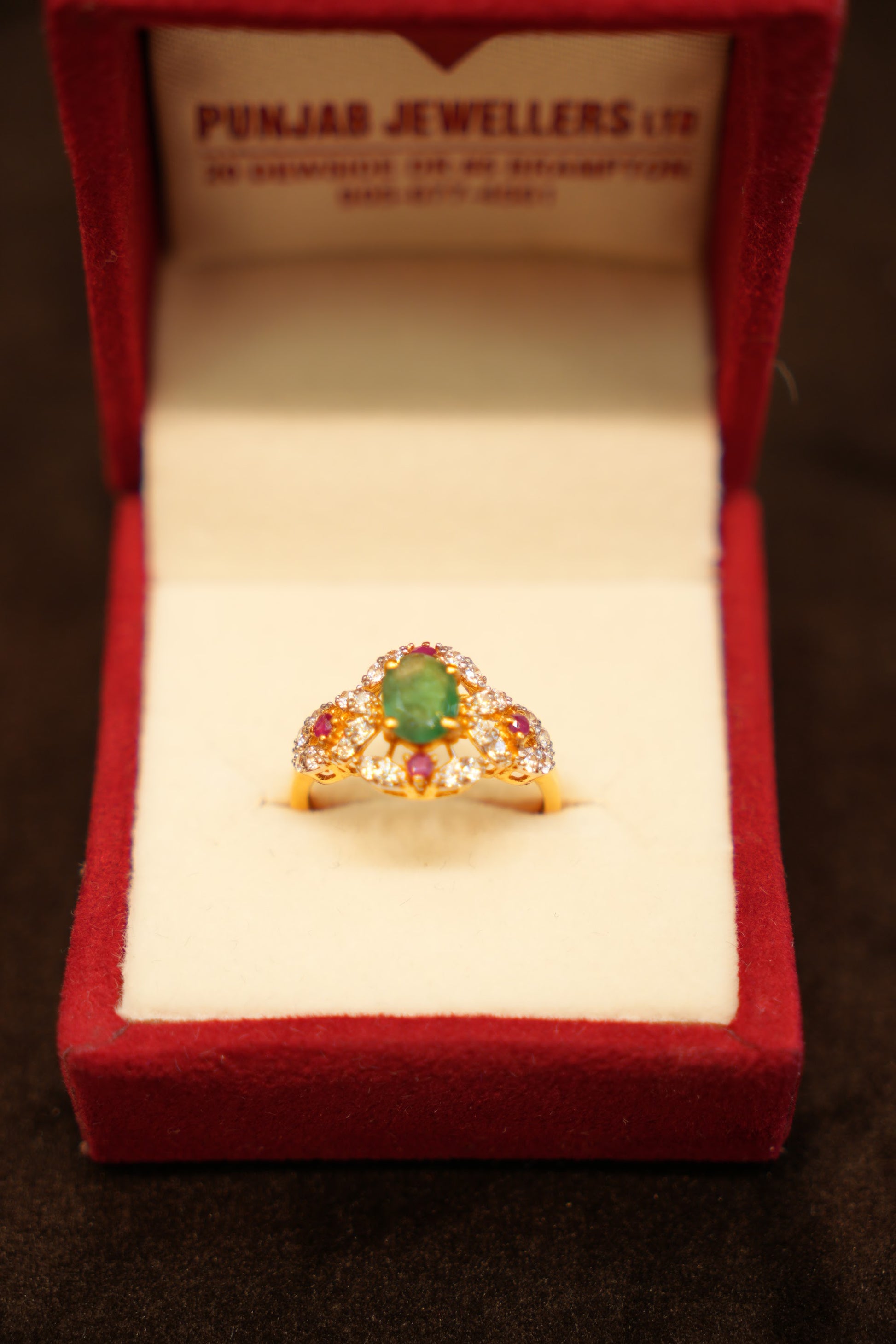 22K Gold Green Cabochon Multi-Stone Ring