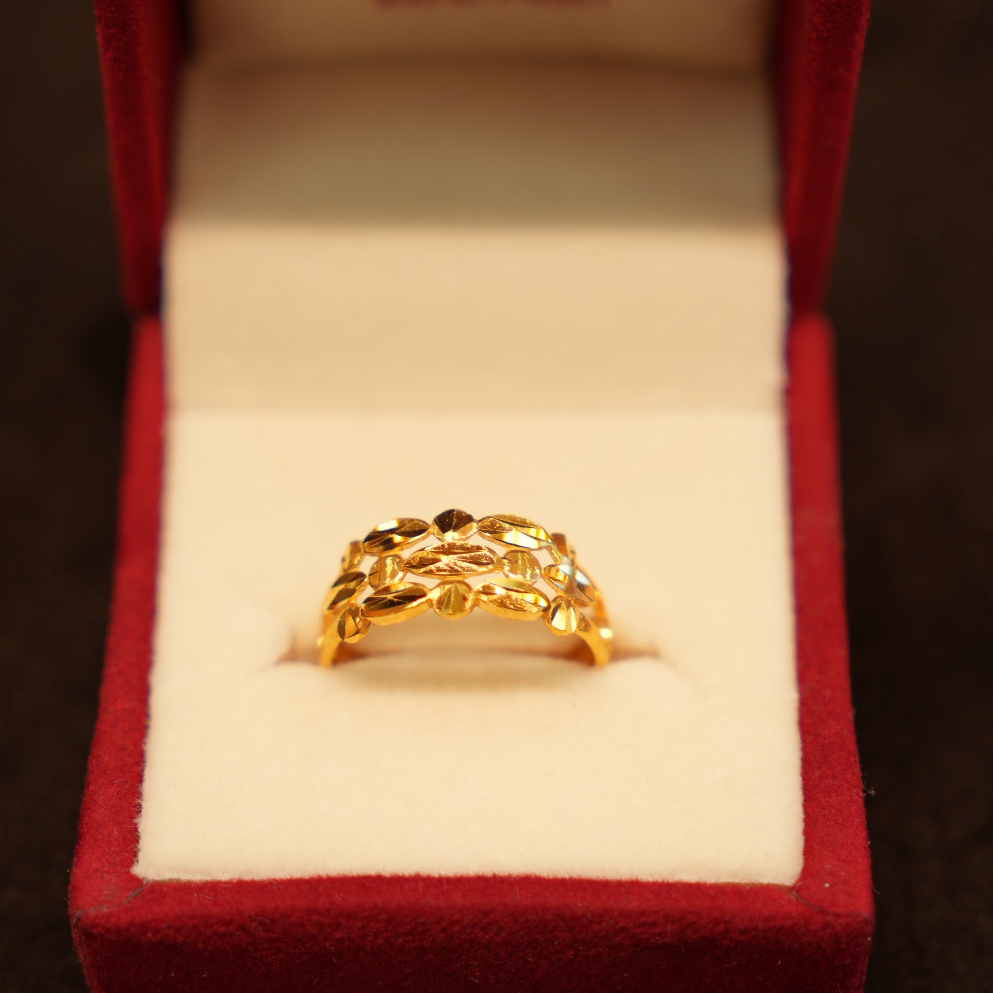 22K Gold Woven Leaf Wide Band Ring