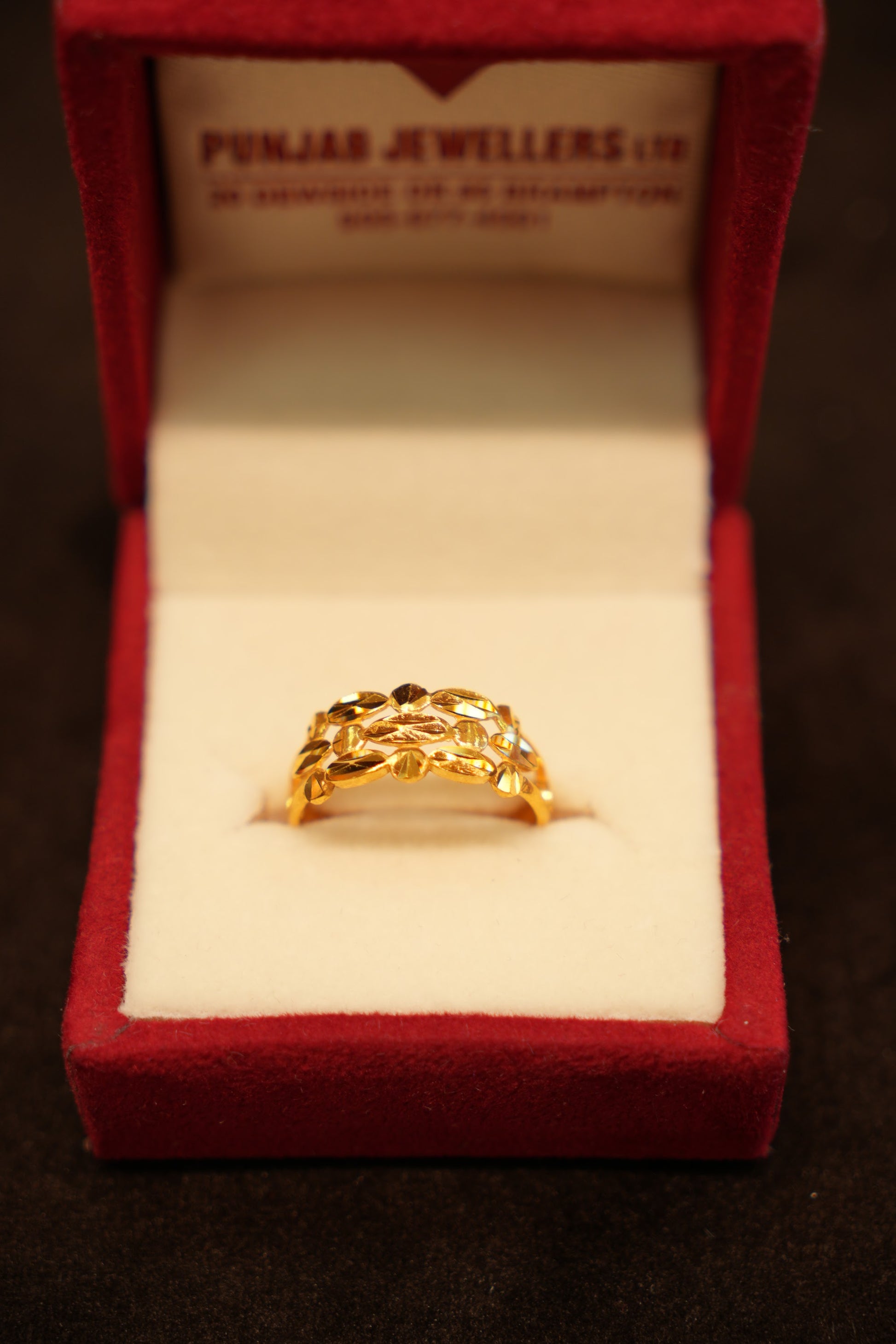 22K Gold Woven Leaf Wide Band Ring
