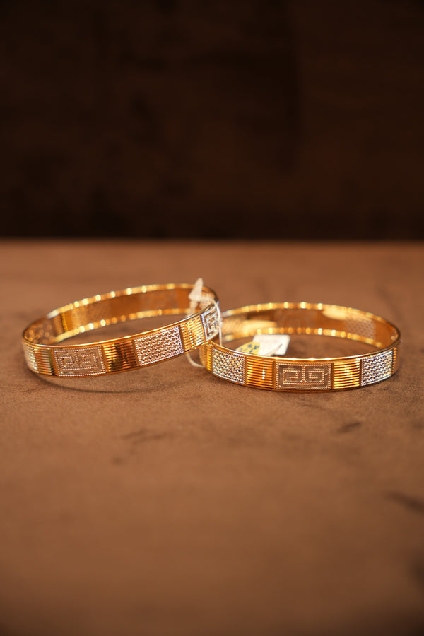 22K Gold Greek Key Two-Tone Panel Bangles