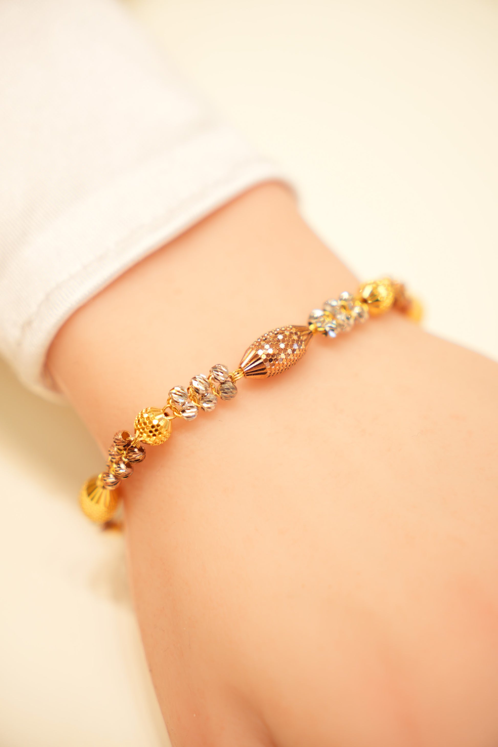 22K Tri-Tone Marquise Bead Bracelet