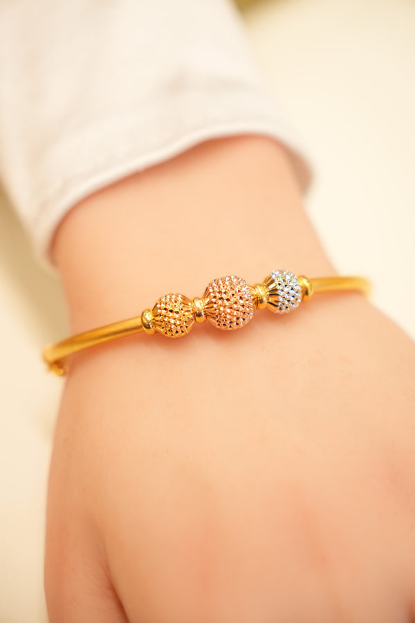 22K Tri-Tone Bead Bangle Bracelet