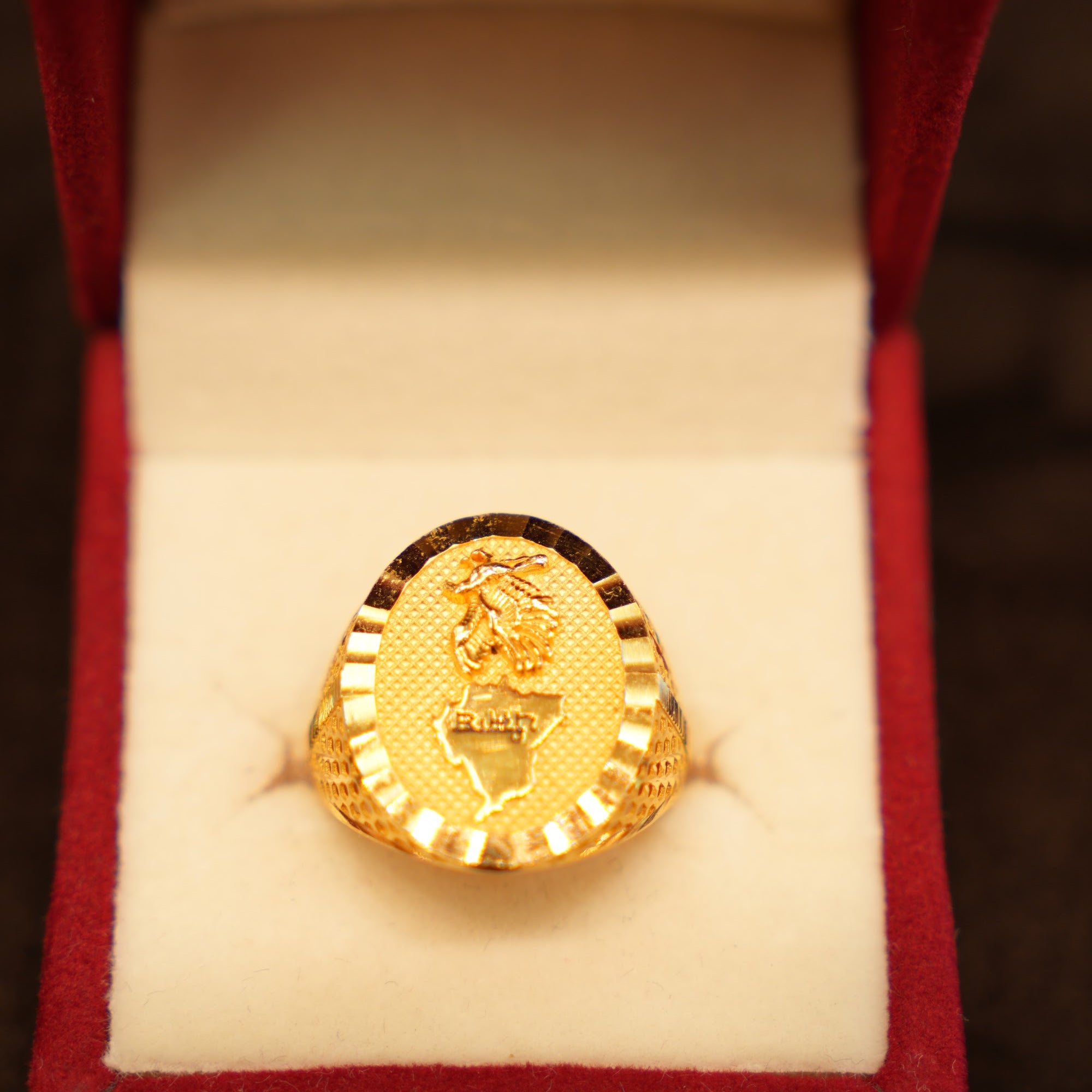 22K Gold Emblem Signet Ring
