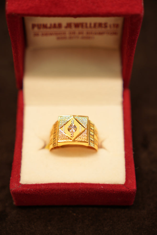 22K Gold Diamond-Frame Signet Ring
