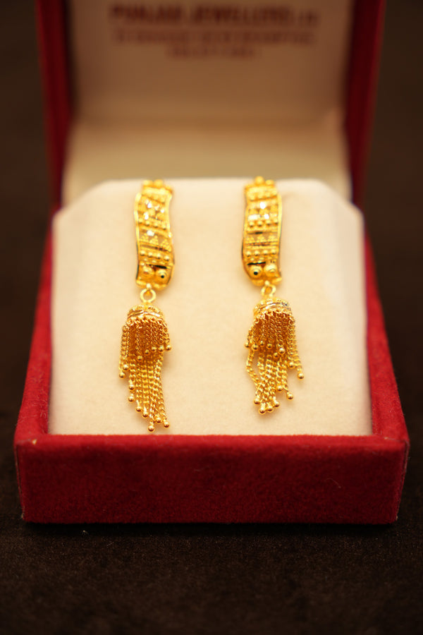 22K Gold Curved Wave Tassel Stud Earrings