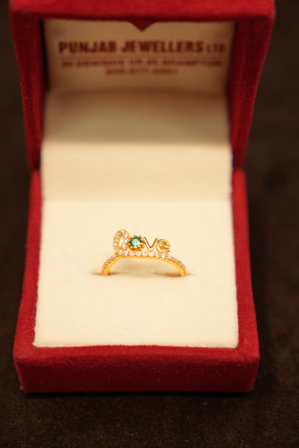 22K Gold Green Stone Vine Ring