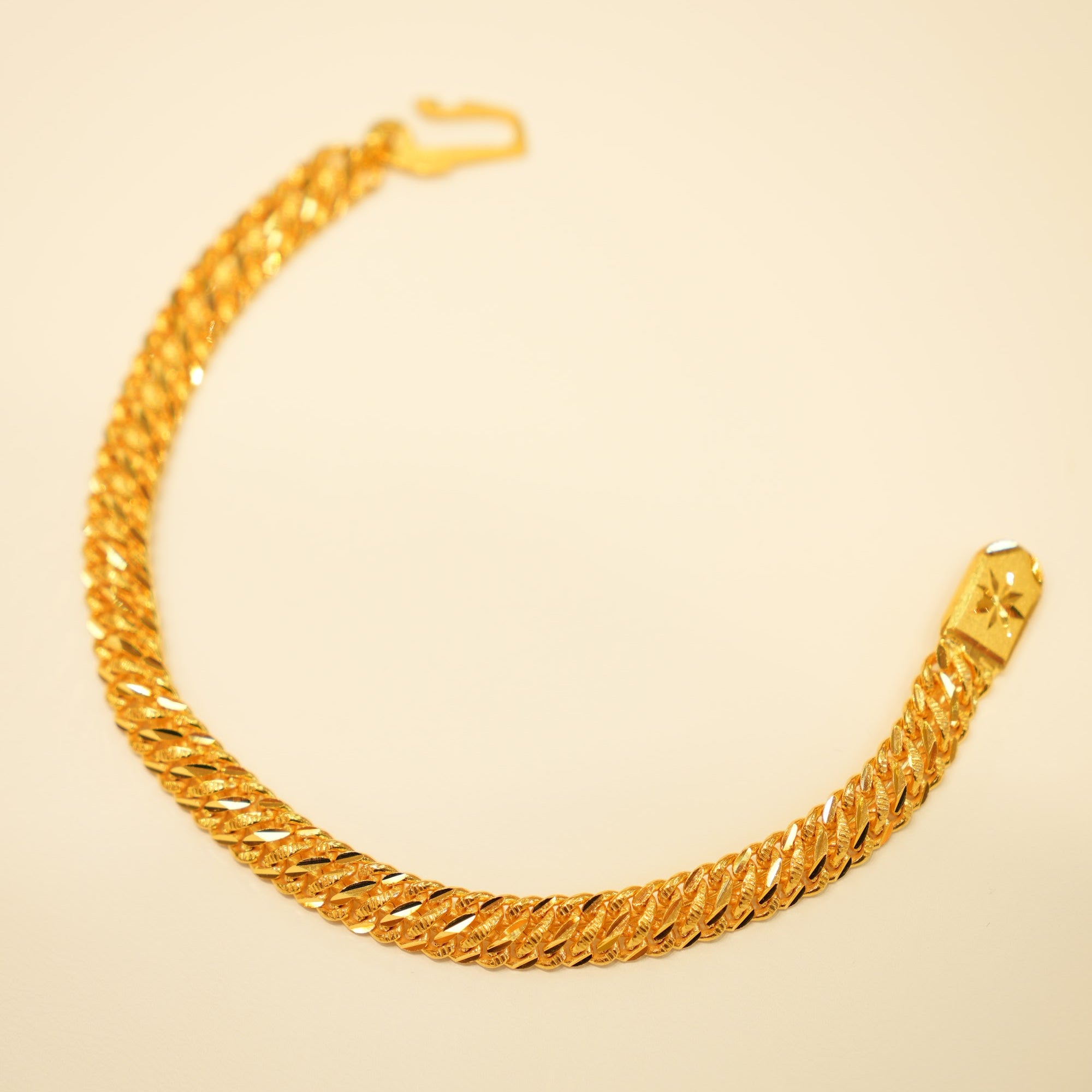 22K Gold Textured Double-Curb Bracelet