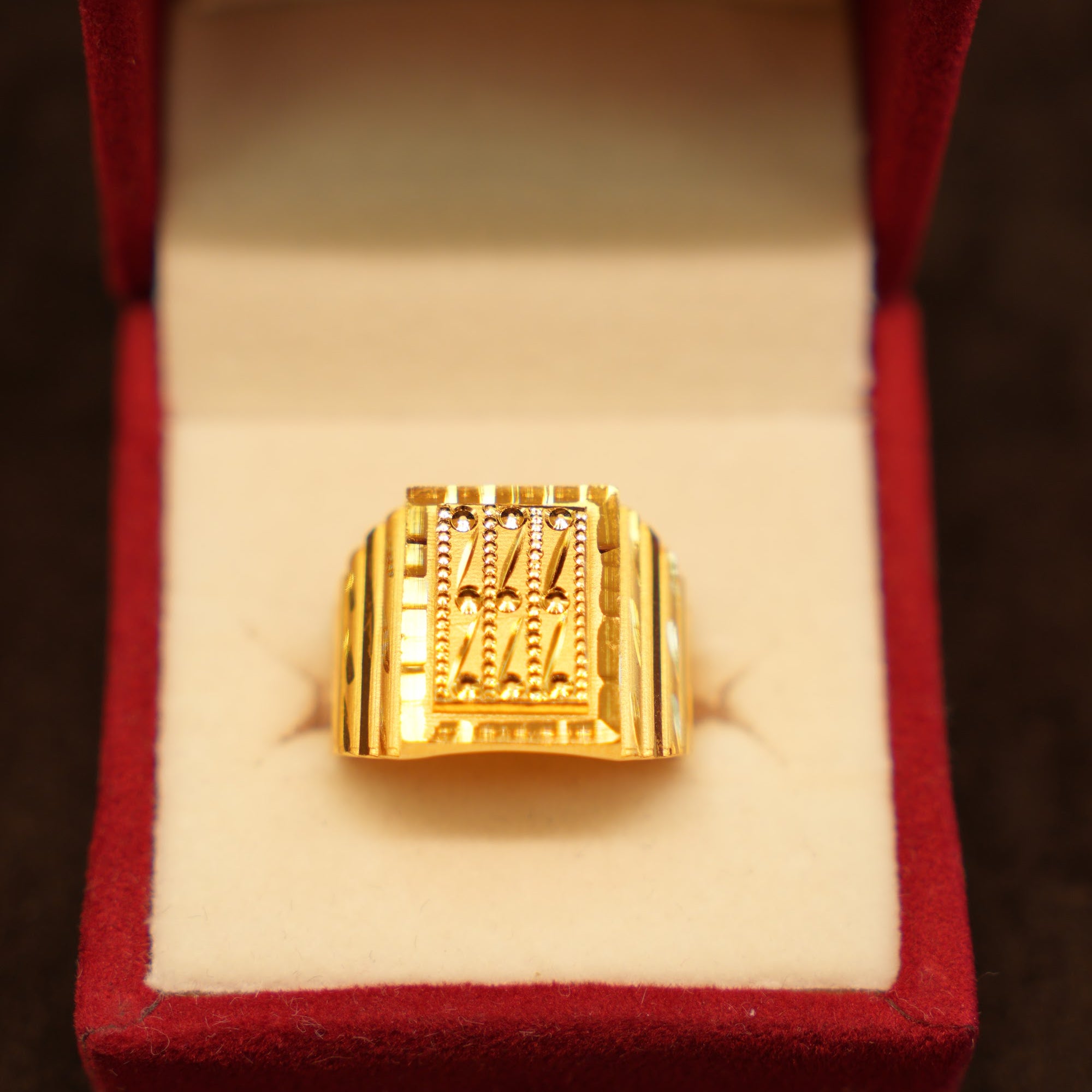 22K Gold Beaded Stripe Signet Ring