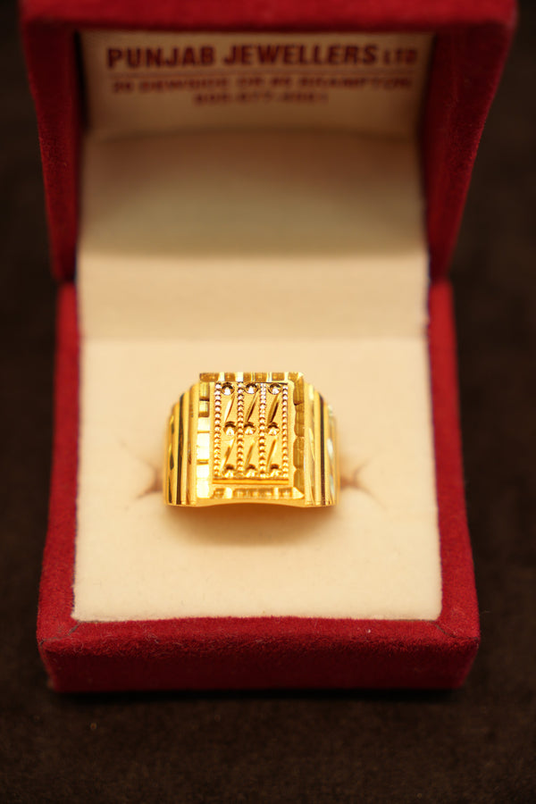 22K Gold Beaded Stripe Signet Ring