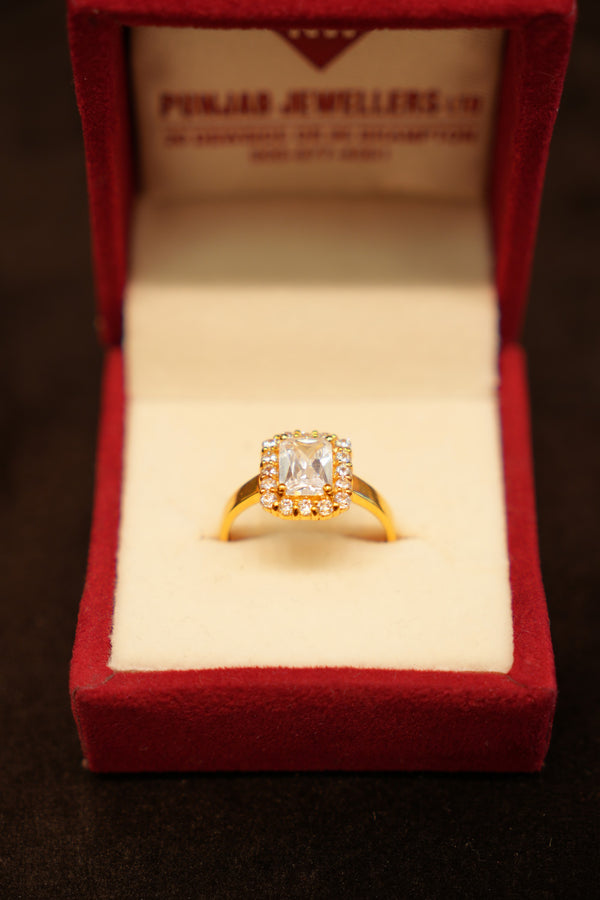 22K Gold Square-Cut Halo Ring