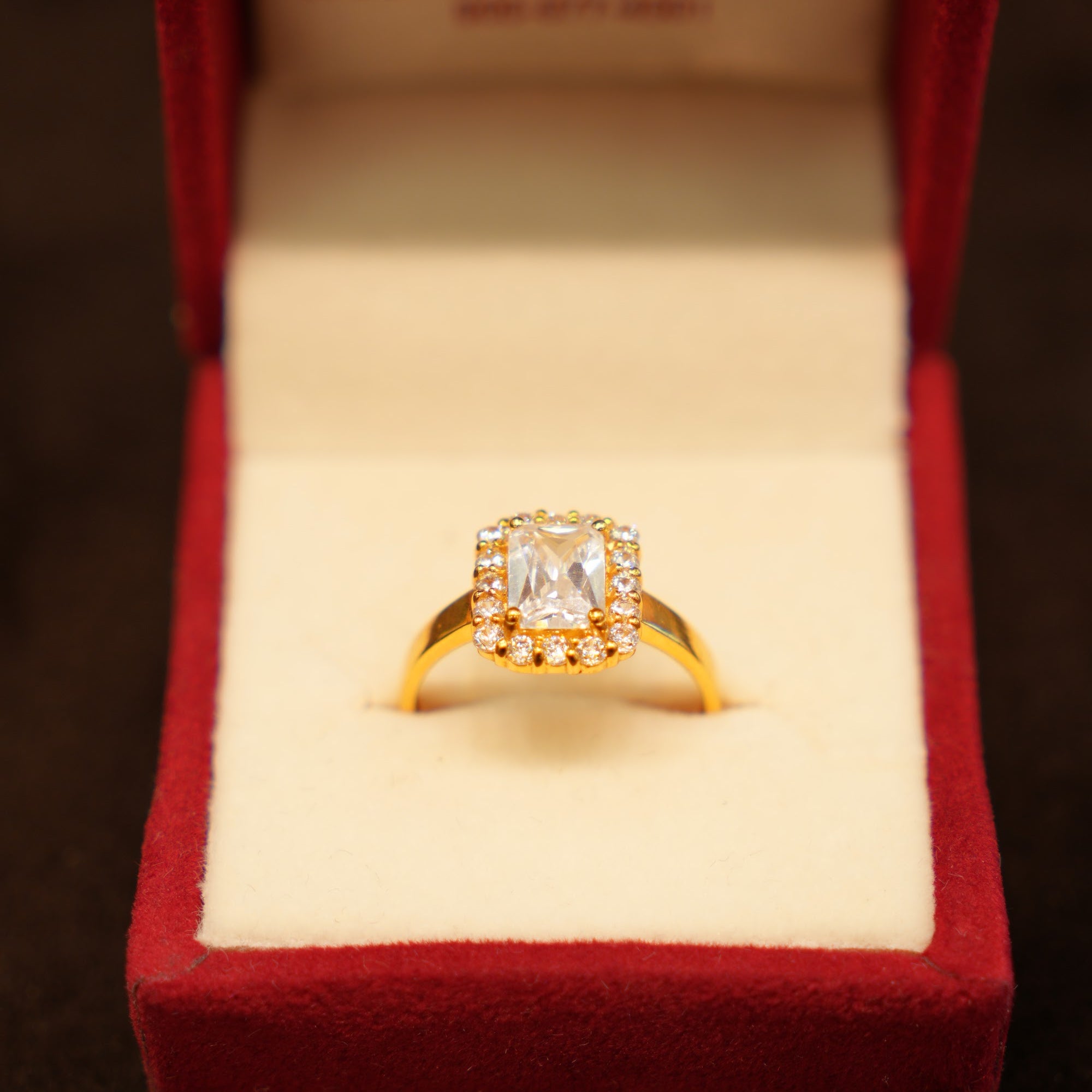 22K Gold Square-Cut Halo Ring