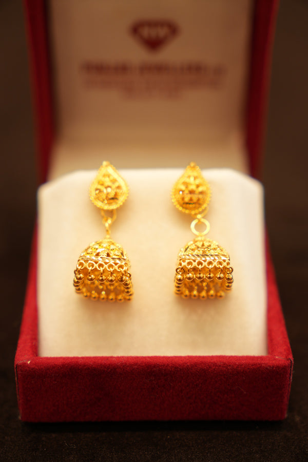 22K Gold Crown Dome Teardrop Stud Earrings