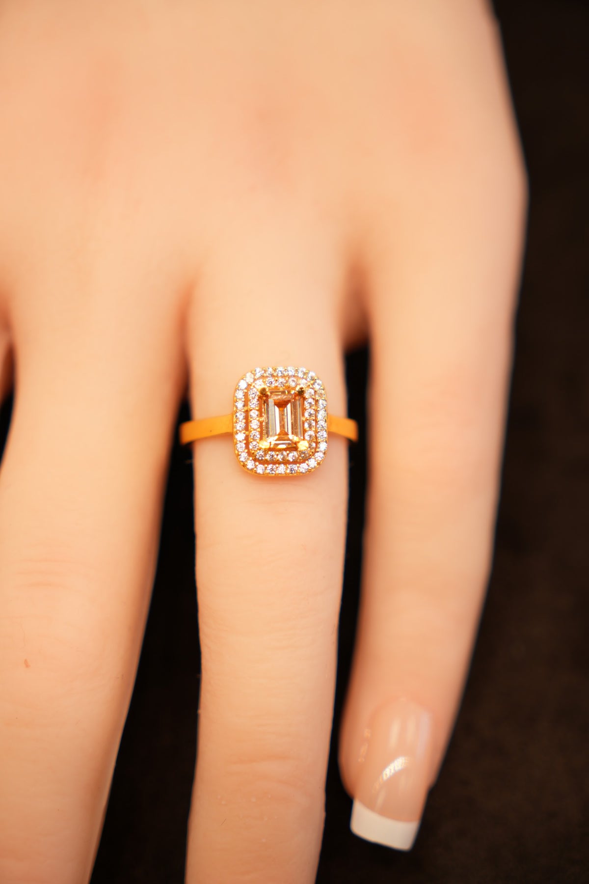 22K Gold Emerald-Cut Double Halo Ring