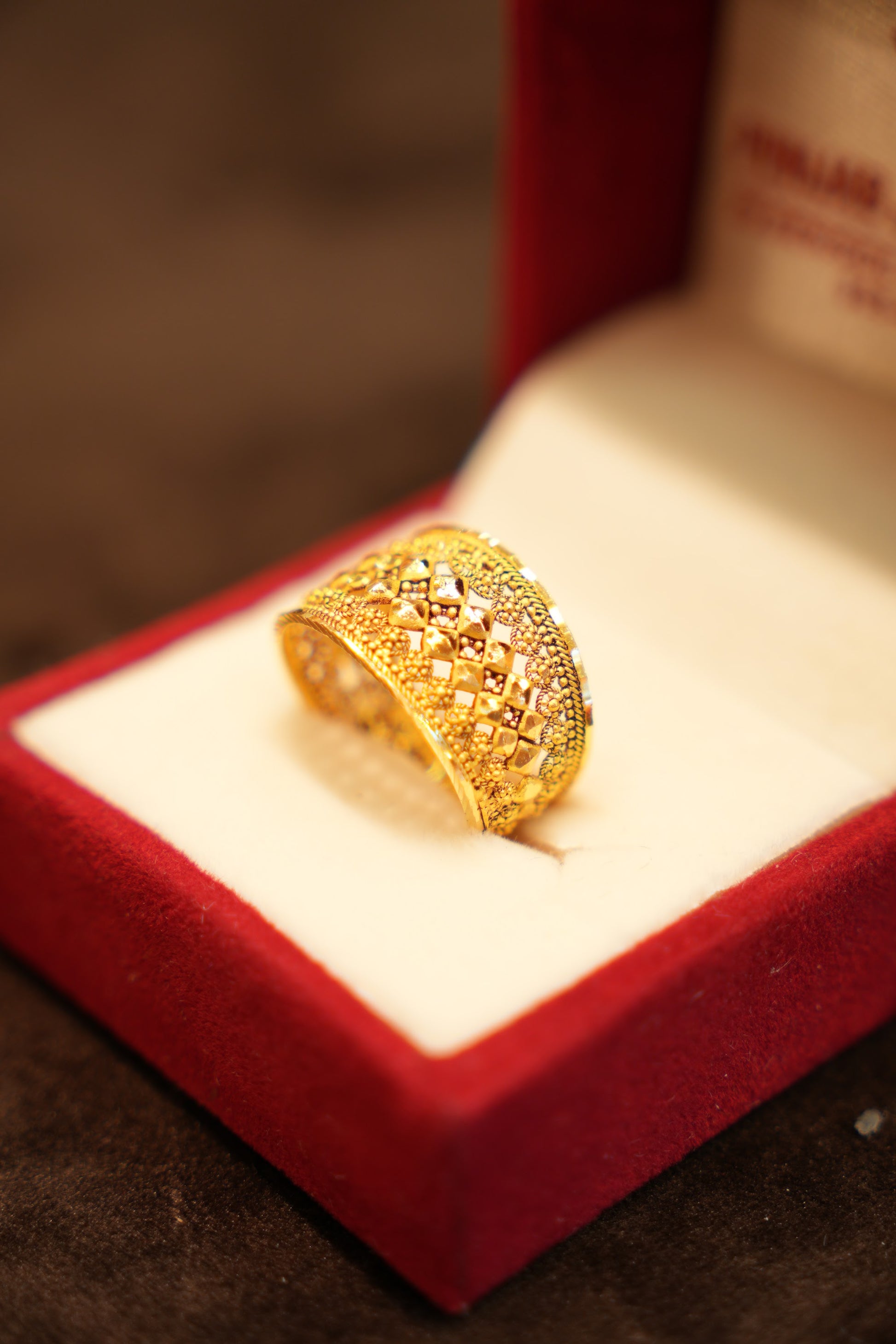 22K Gold Beaded Trellis Wide Band Ring