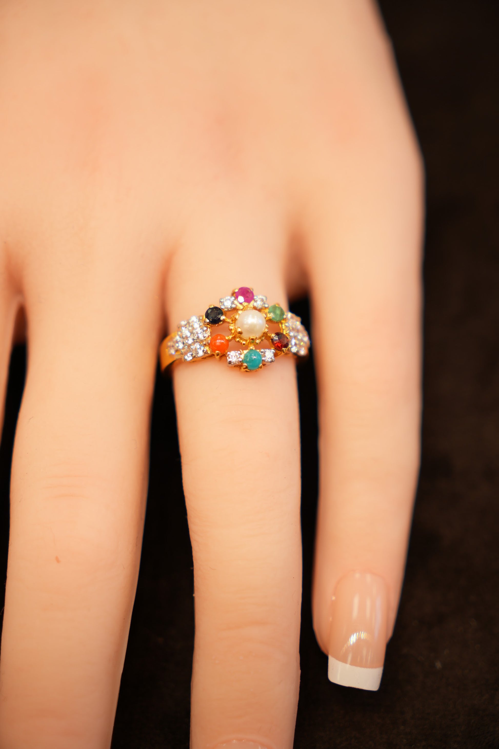 22K Gold Navratna Multi-Gemstone Ring