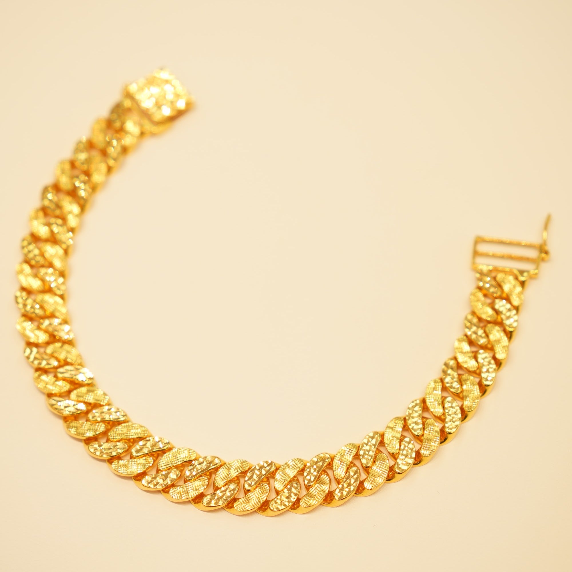 22K Gold Textured Cuban Link Bracelet