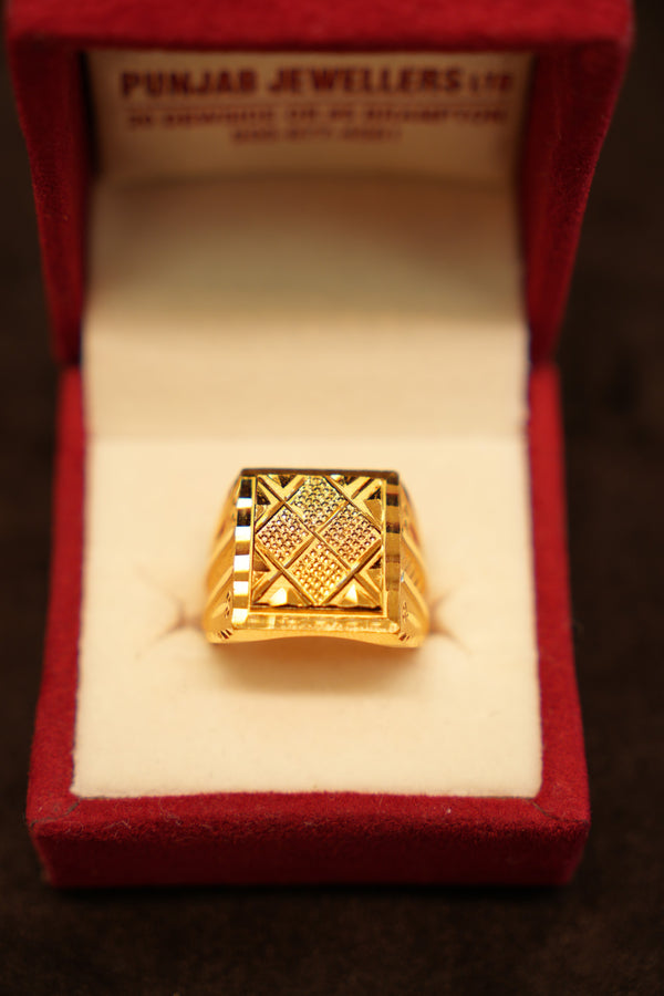 22K Gold Cushion Crisscross Signet Ring