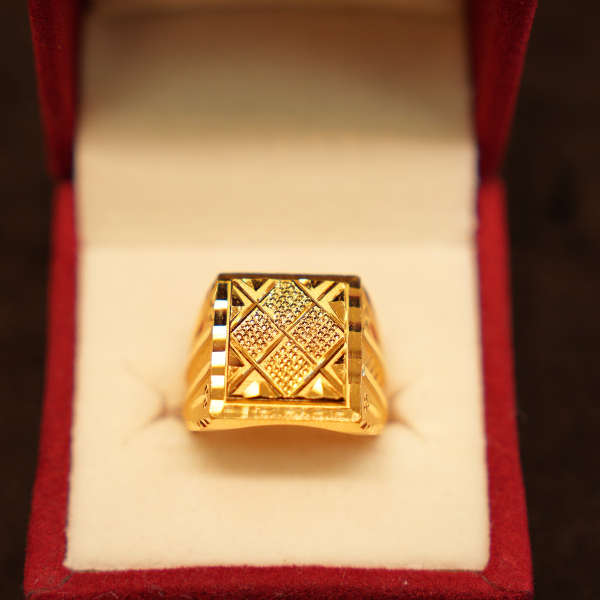 22K Gold Cushion Crisscross Signet Ring