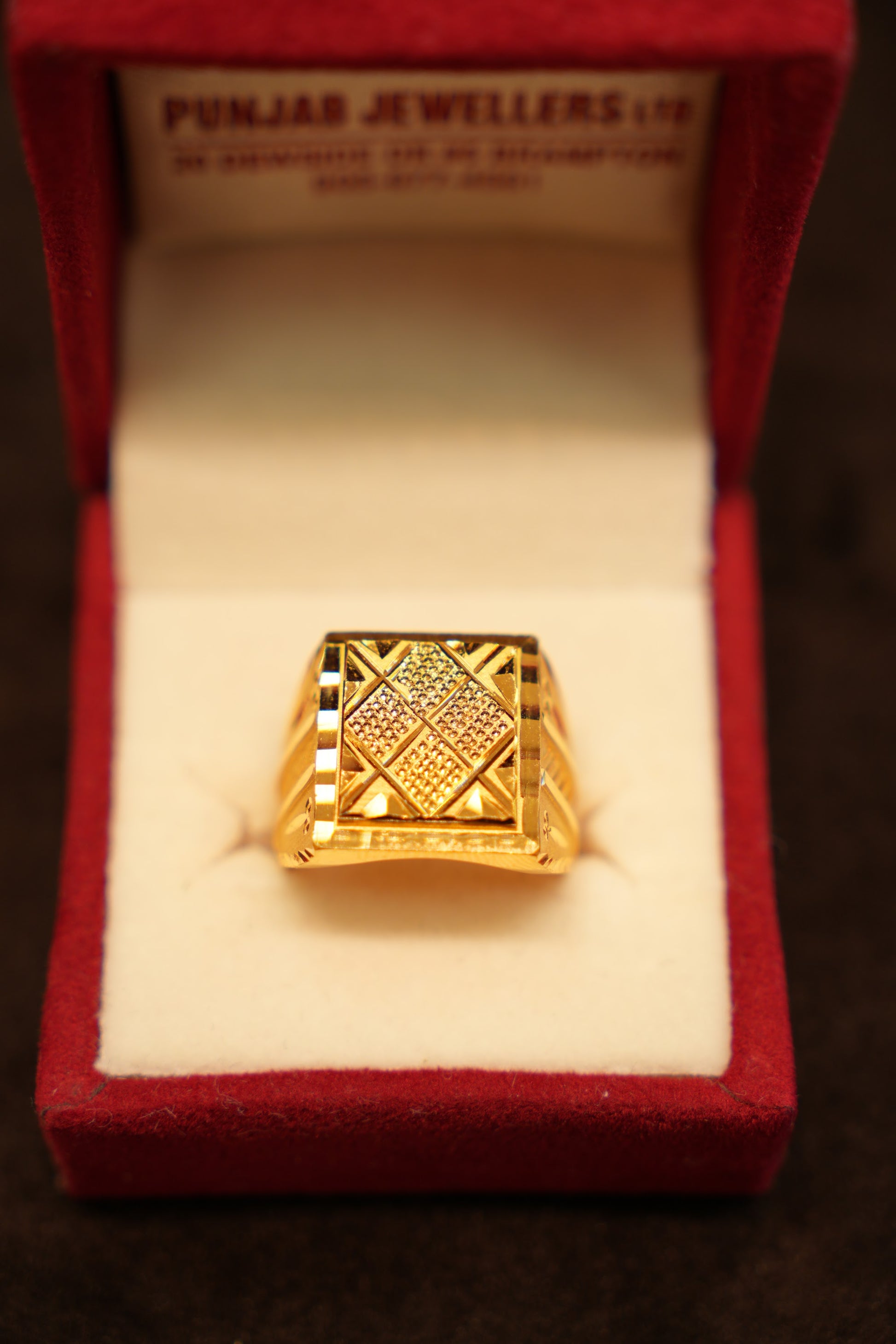 22K Gold Cushion Crisscross Signet Ring
