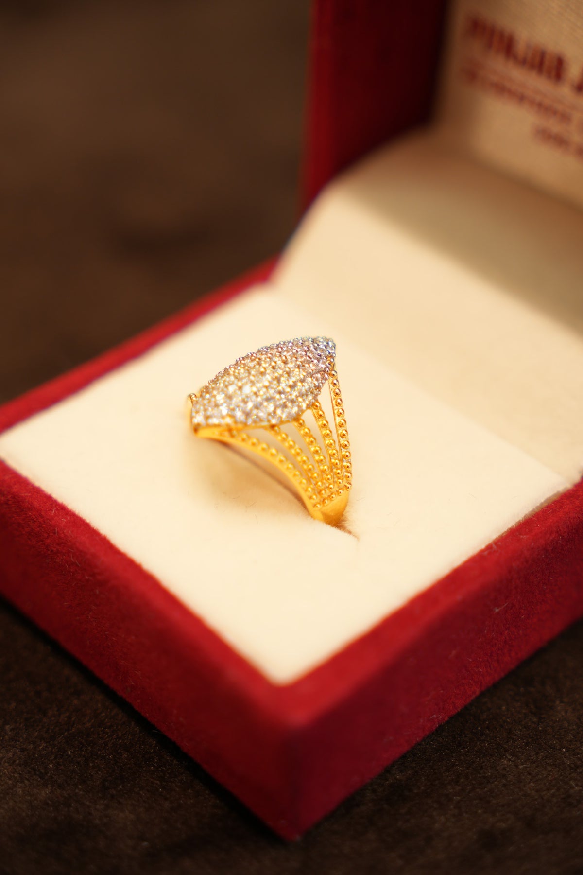 22K Gold Pavé Shield Ring