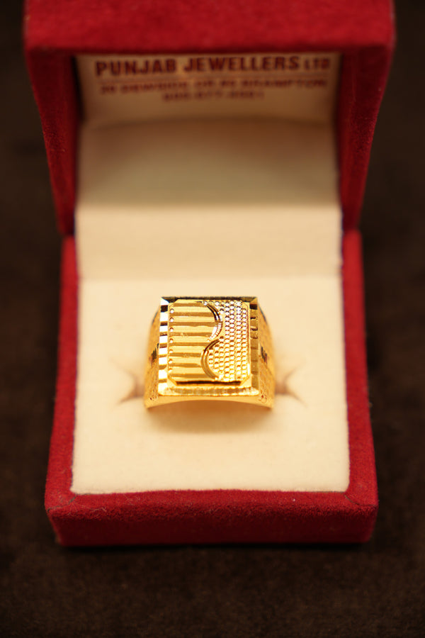 22K Gold Ribbed Signet Ring