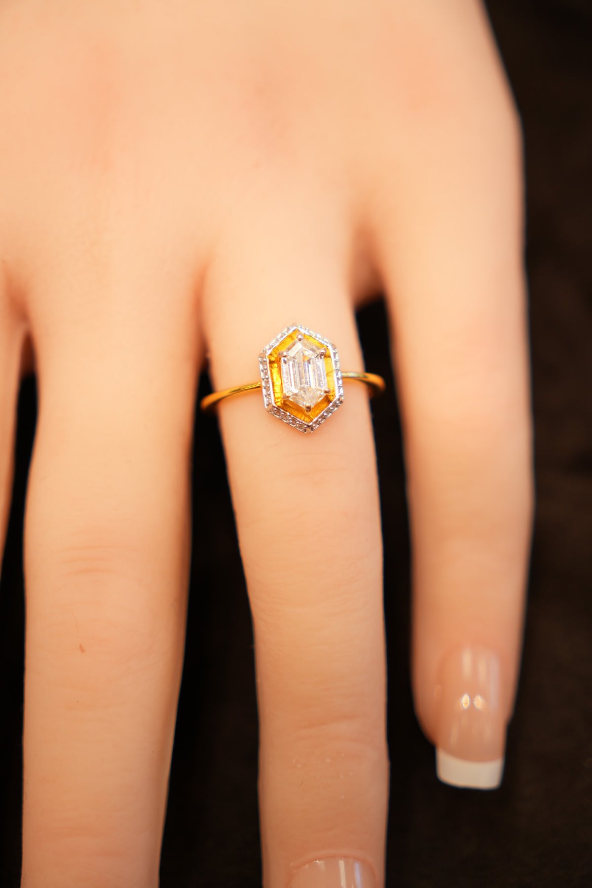22K Gold Hexagon Halo Ring