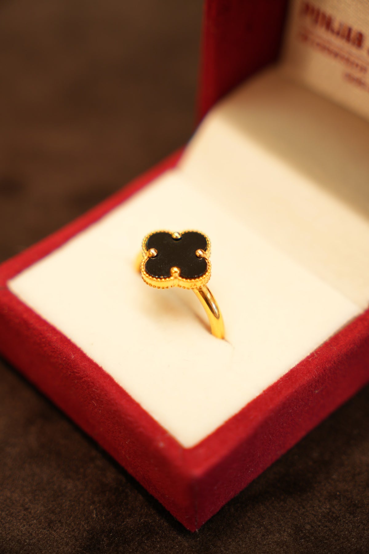 22K Gold Black Clover Ring