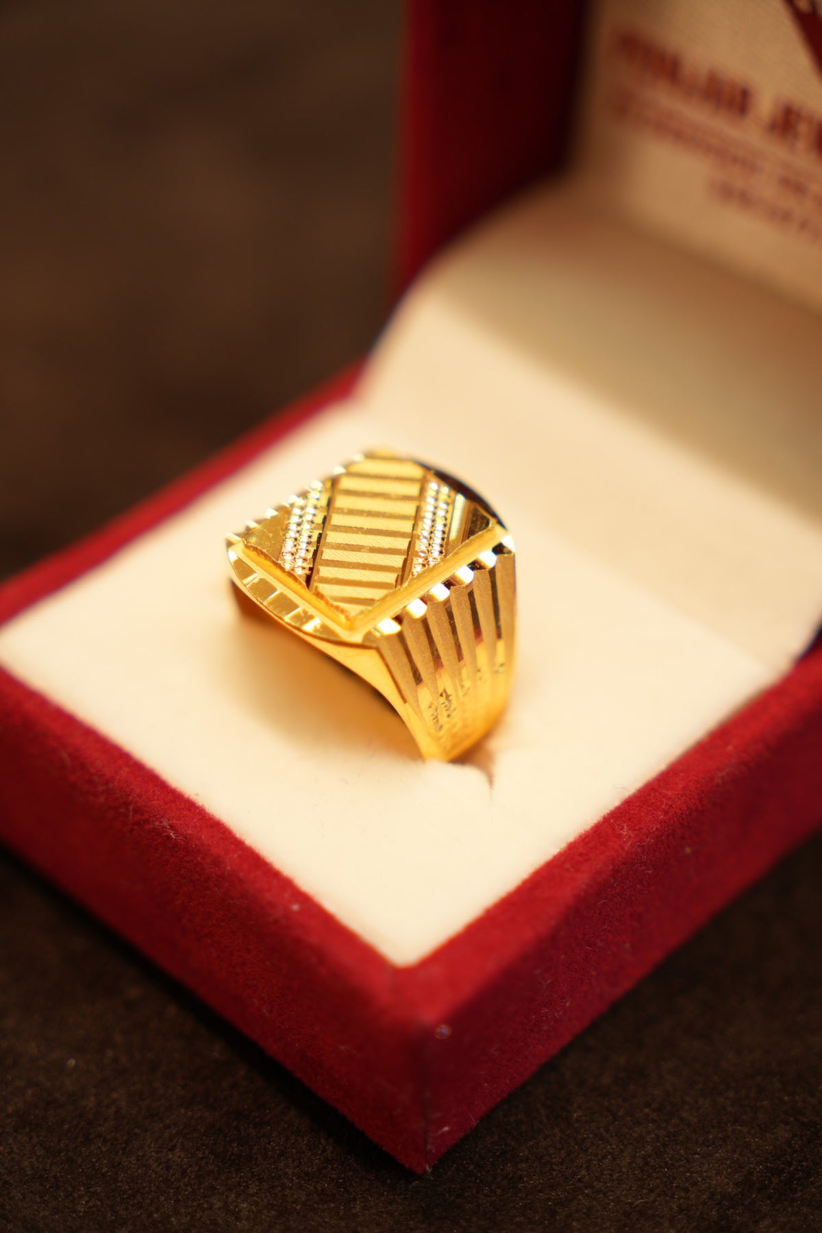 22K Gold Linear Diagonal Signet Ring
