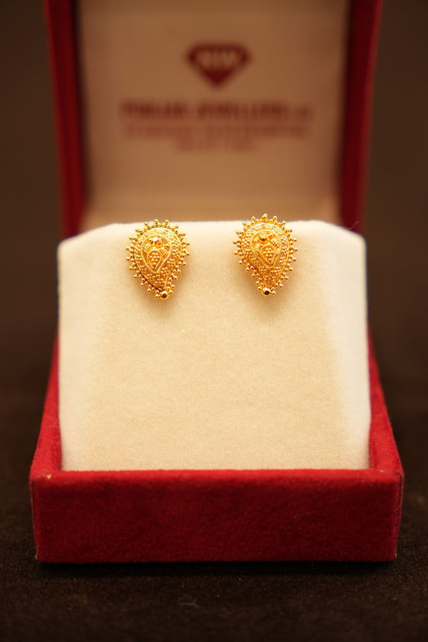 22K Gold Beaded Teardrop Stud Earrings