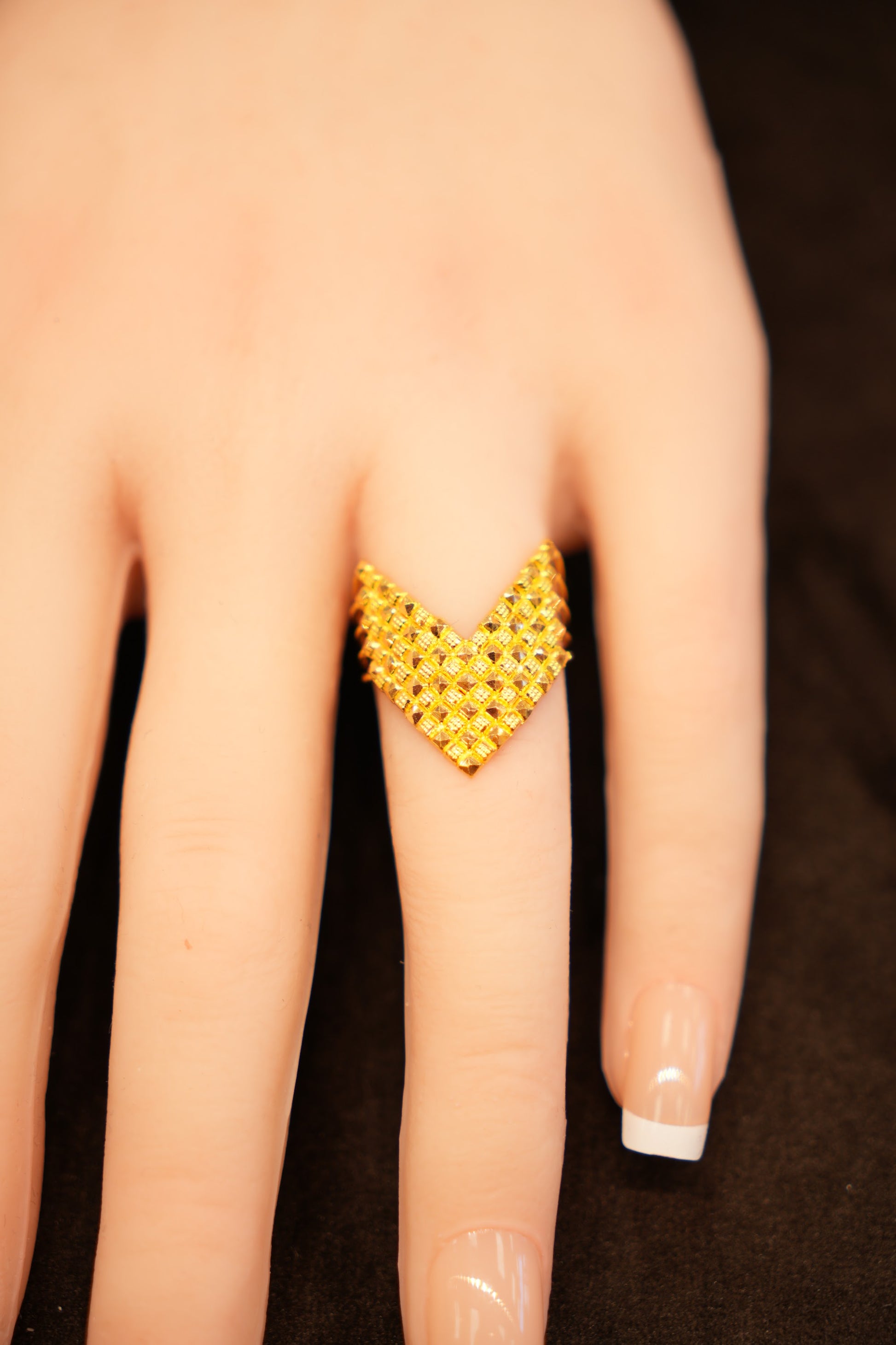 22K Gold Chevron Diamond-Cut Ring