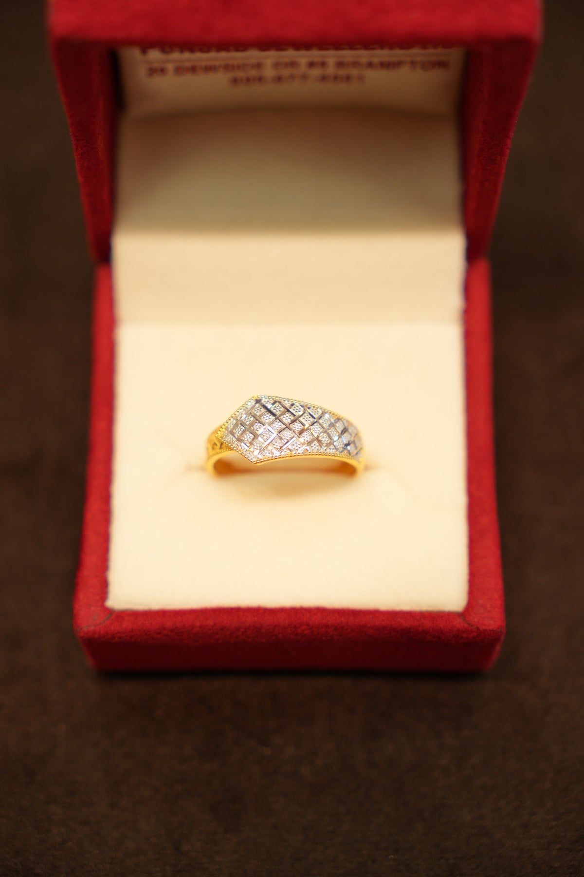 22K Gold Kite-Shaped Pavé Ring