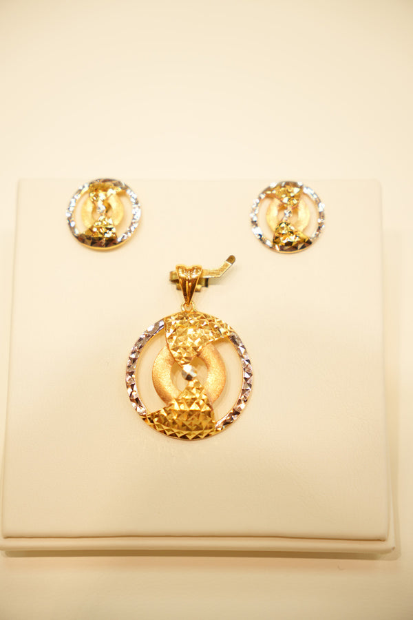 22K Gold Circular Bow Pendant Set