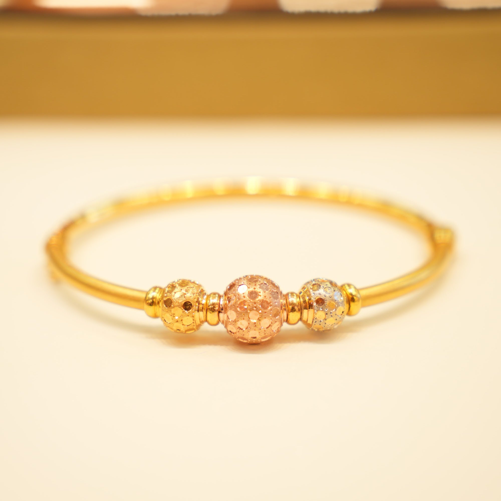 22K Tri-Tone Dotted Ball Bangle Bracelet