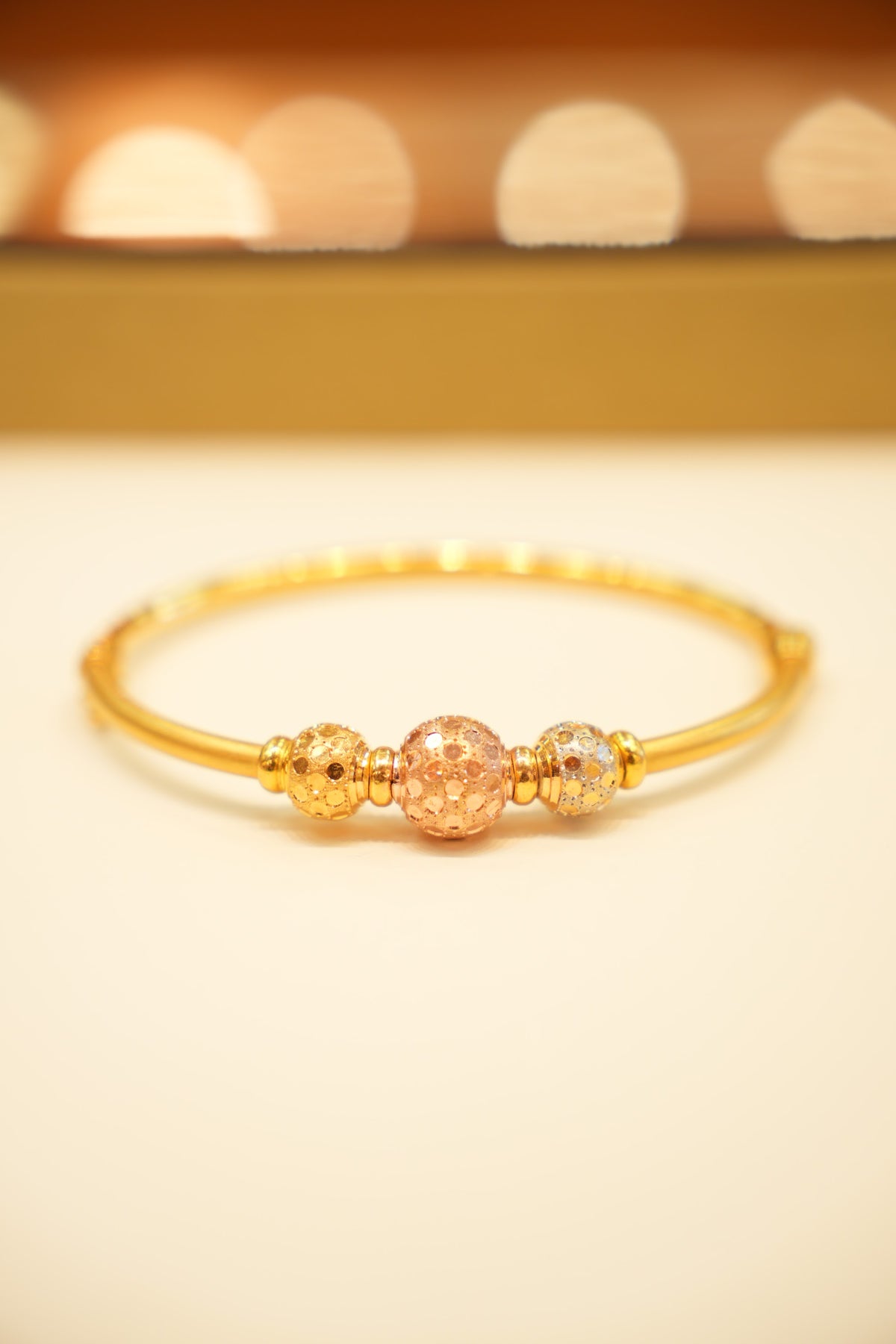 22K Tri-Tone Dotted Ball Bangle Bracelet
