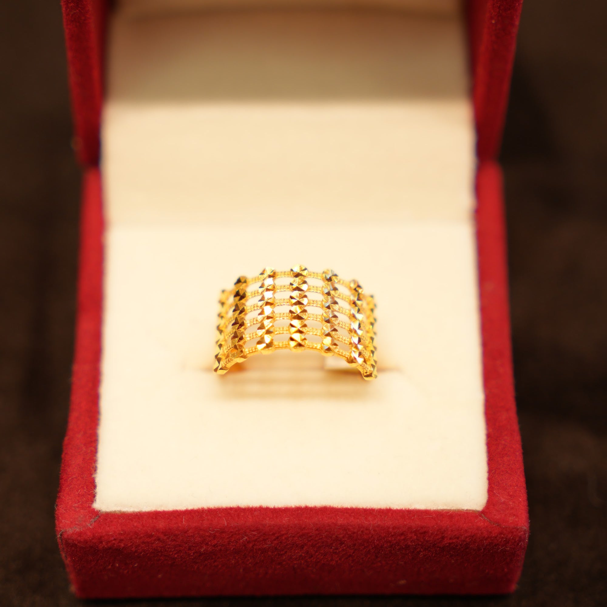 22K Gold Beaded Row Wide Band Ring