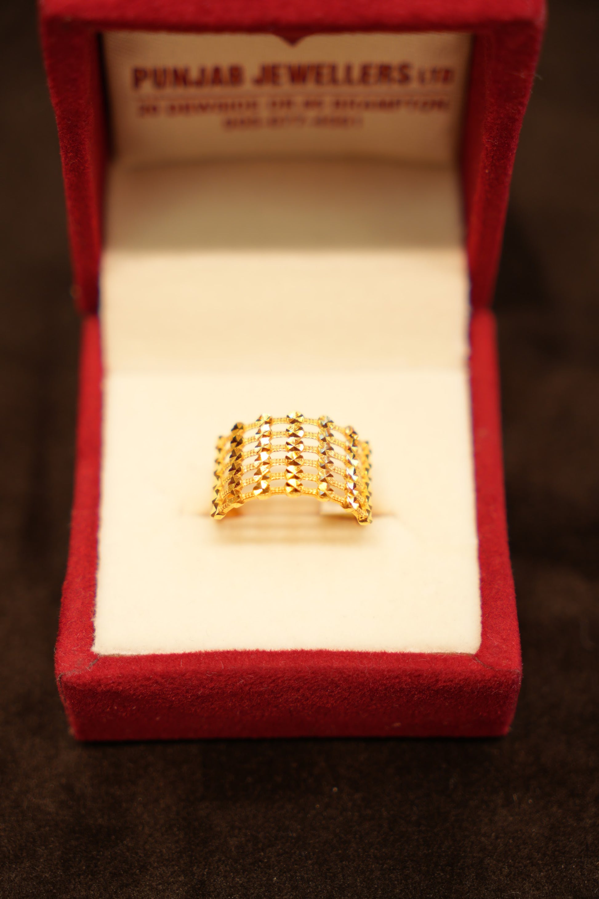 22K Gold Beaded Row Wide Band Ring