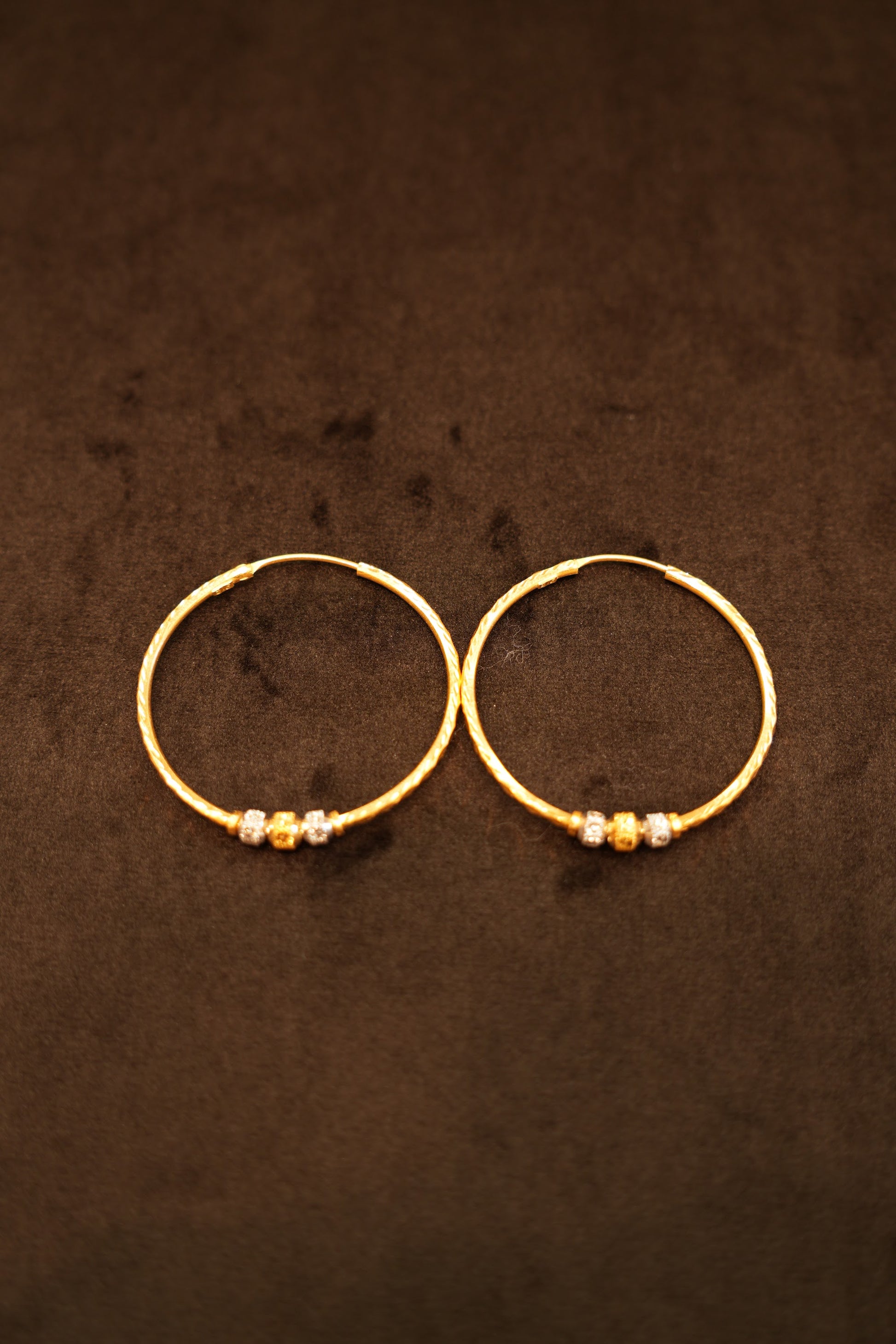 22K Gold Twisted Wire Beaded Hoop Earrings