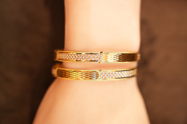 22K Gold Two-Tone Checkerboard Panel Bangles