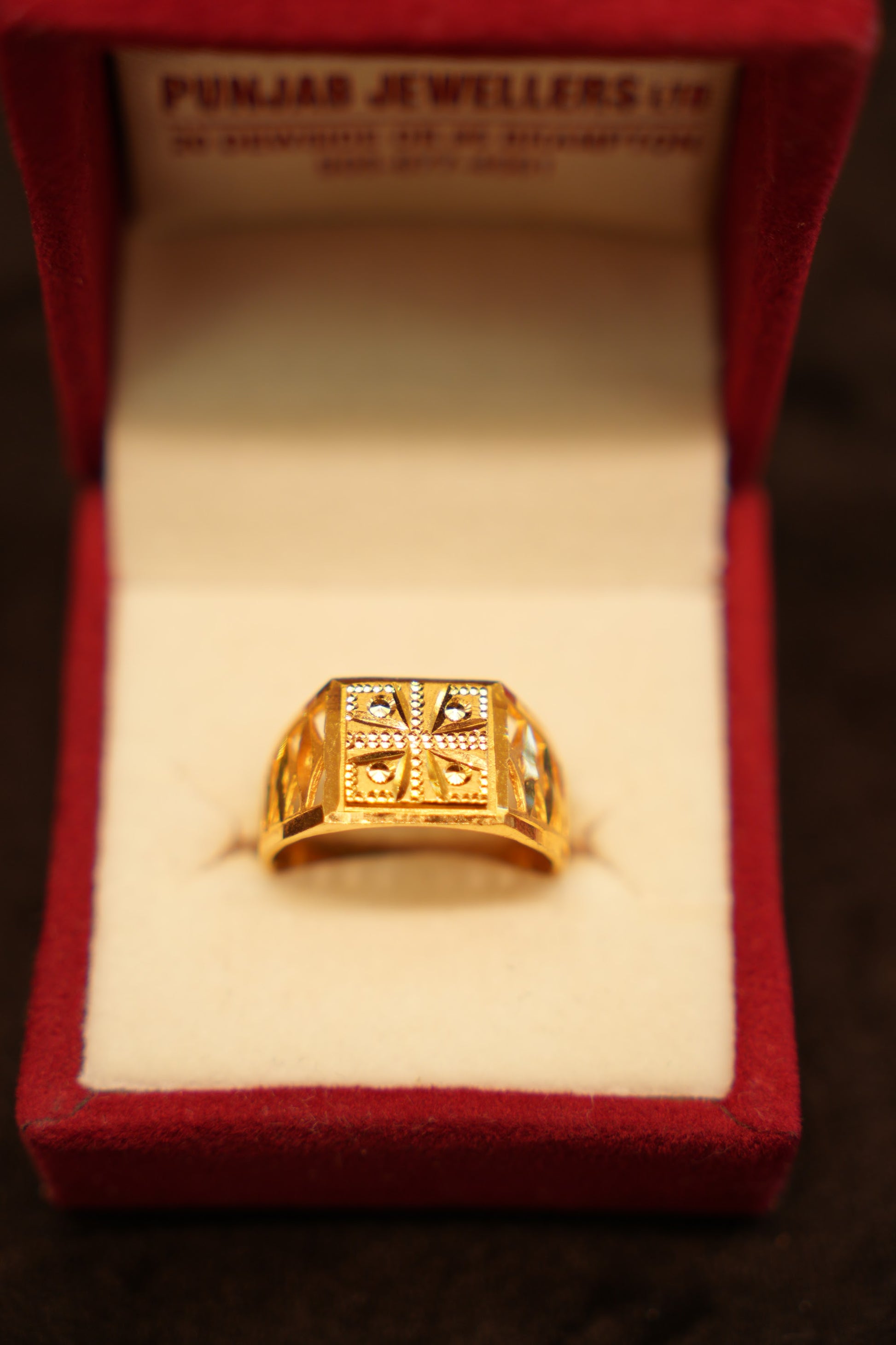 22K Gold Beaded Cross Signet Ring