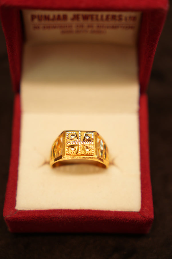 22K Gold Beaded Cross Signet Ring