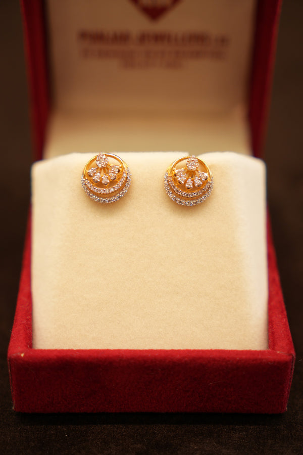 22K Gold Concentric Pavé Ring Stud Earrings