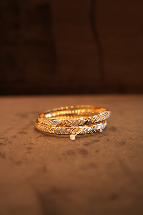 22K Gold Two-Tone Chevron Bangles