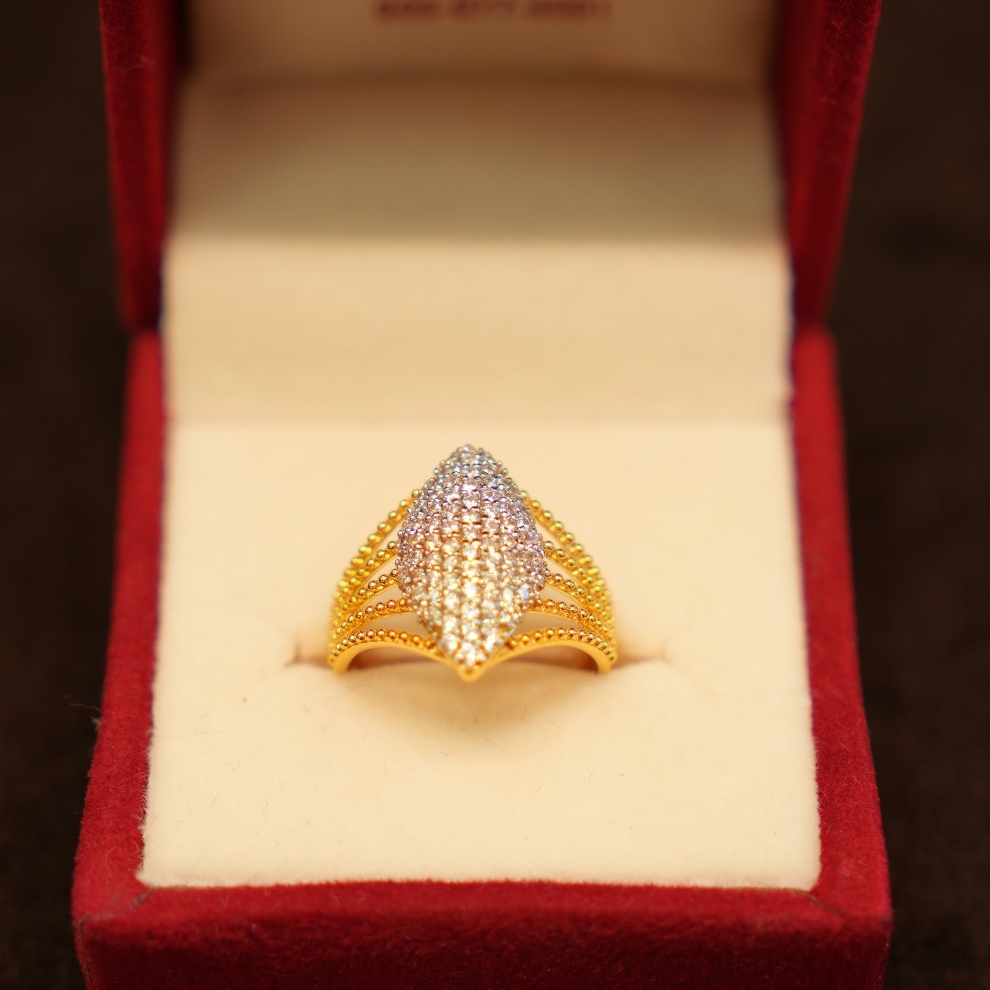 22K Gold Pavé Shield Ring