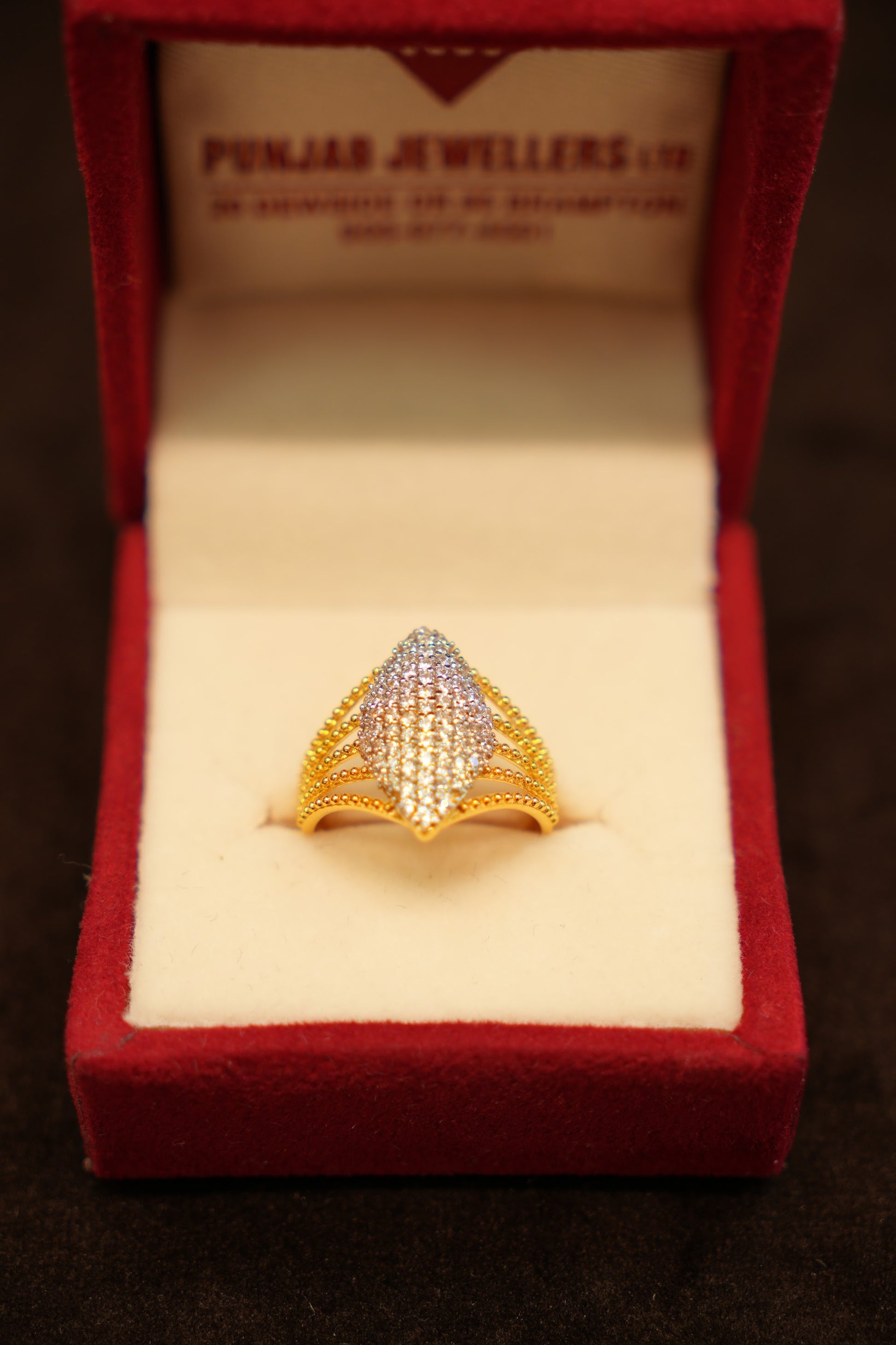 22K Gold Pavé Shield Ring