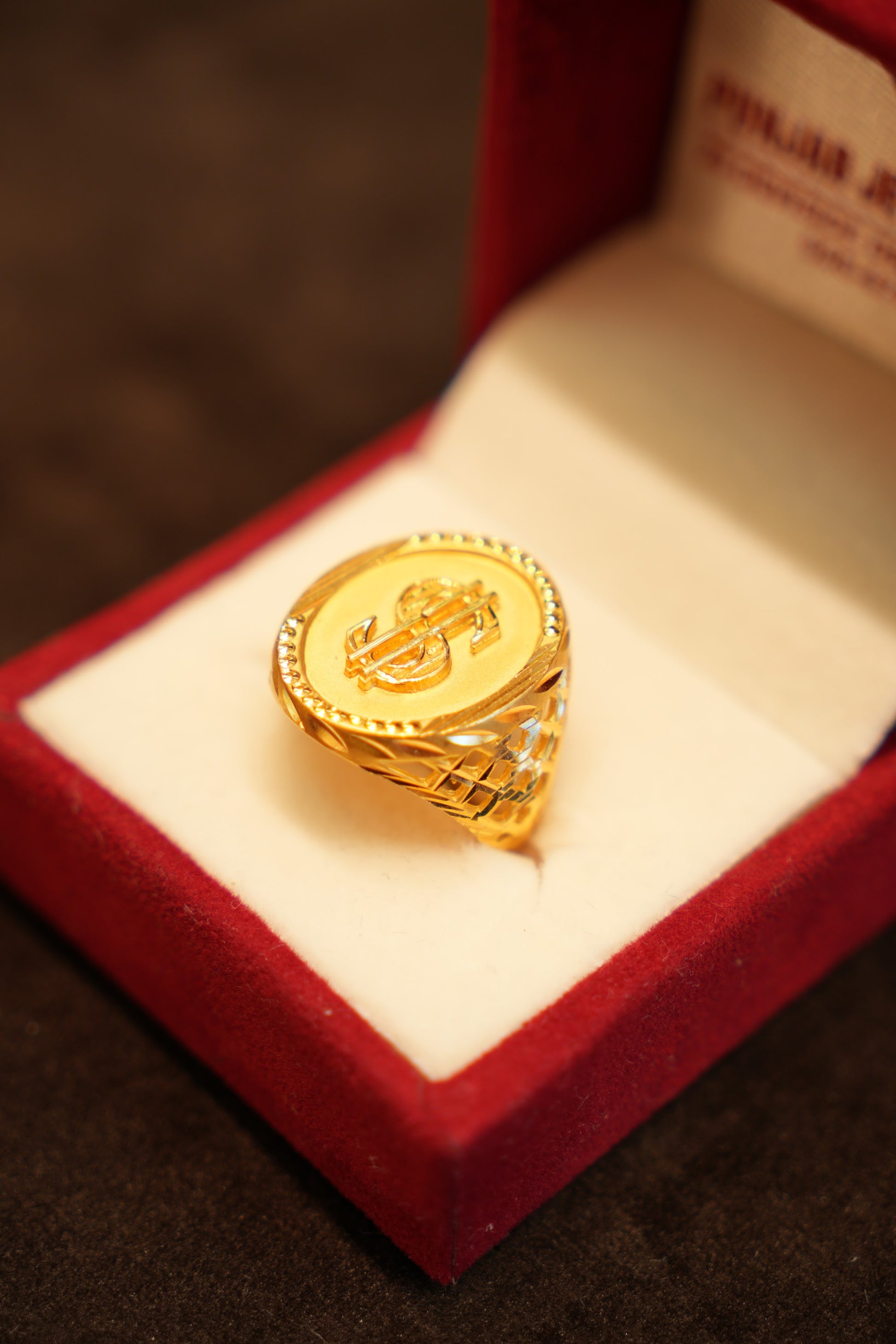 22K Gold Dollar Sign Medallion Ring