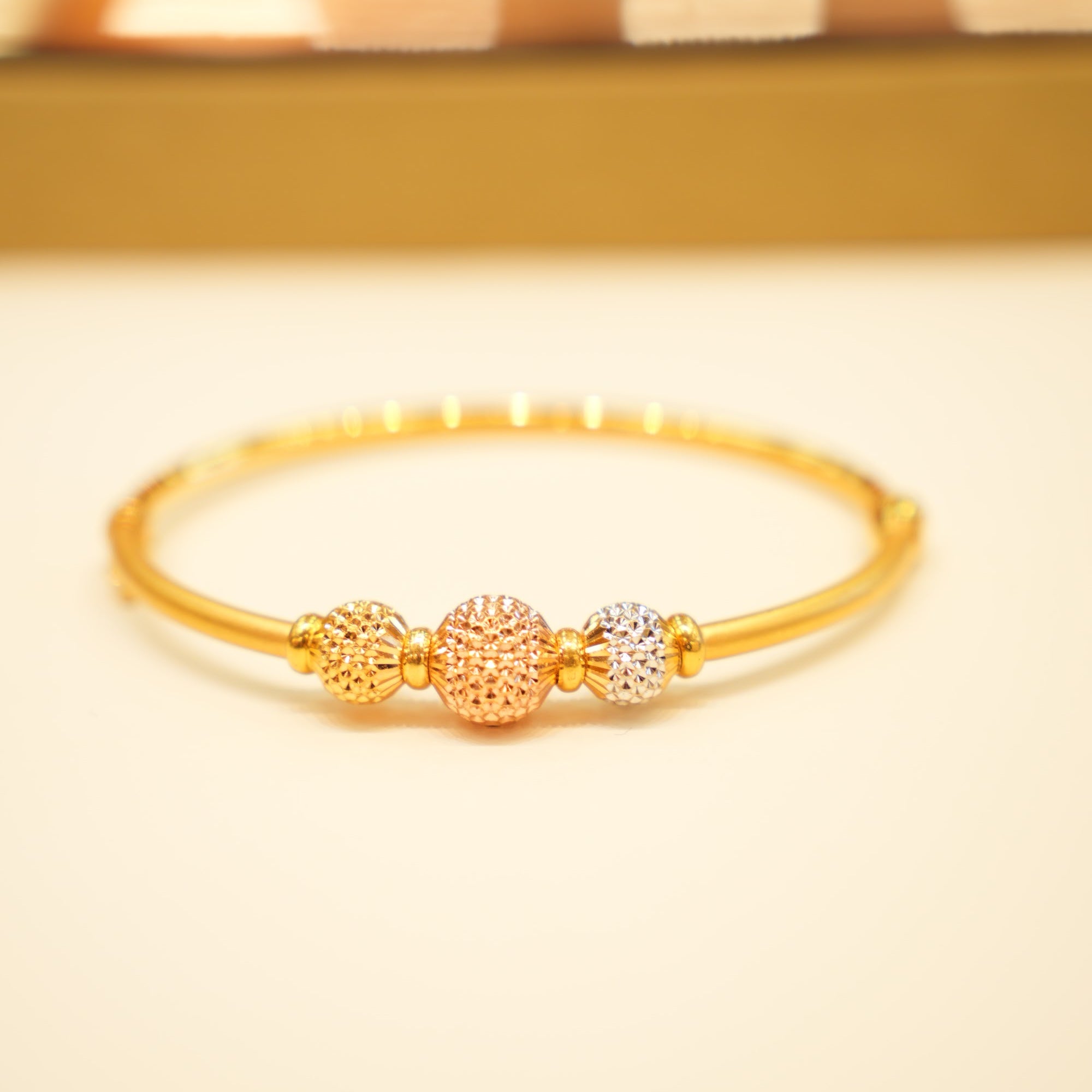 22K Tri-Tone Bead Bangle Bracelet