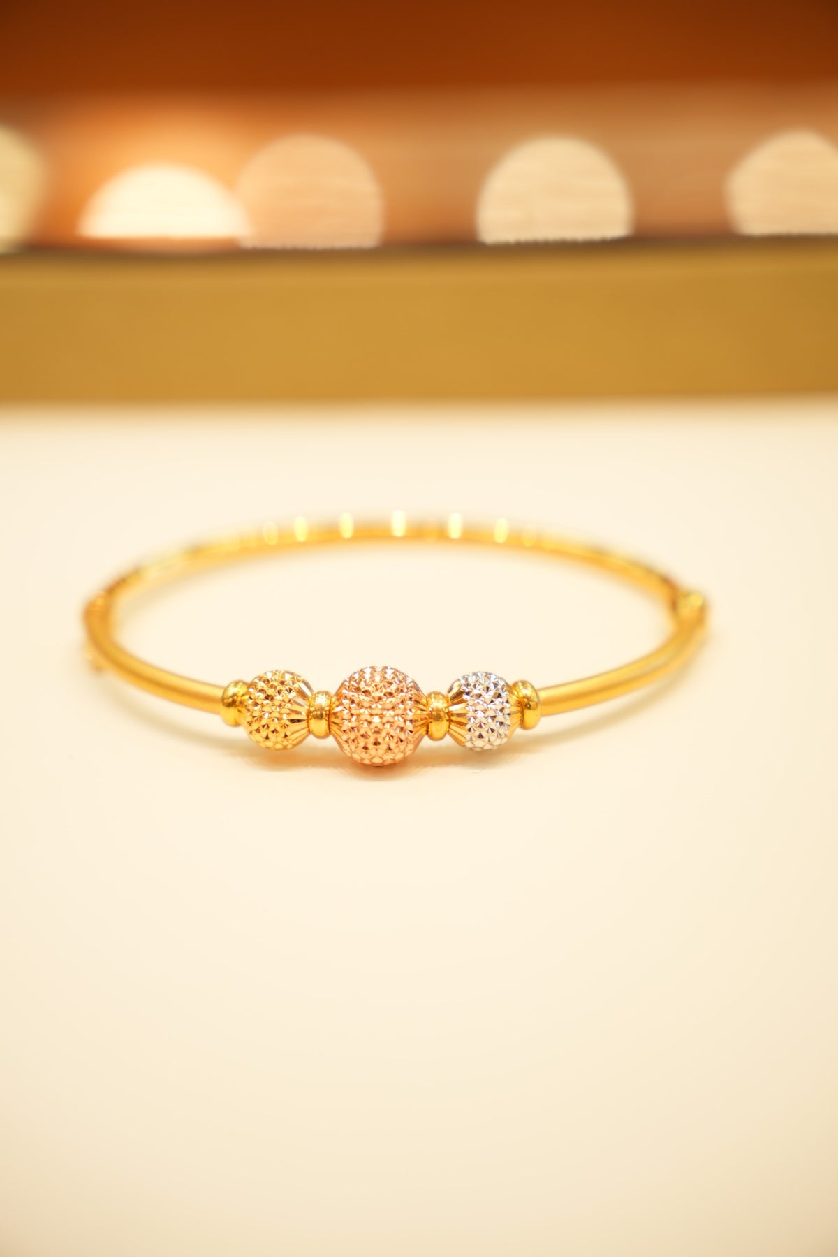 22K Tri-Tone Bead Bangle Bracelet