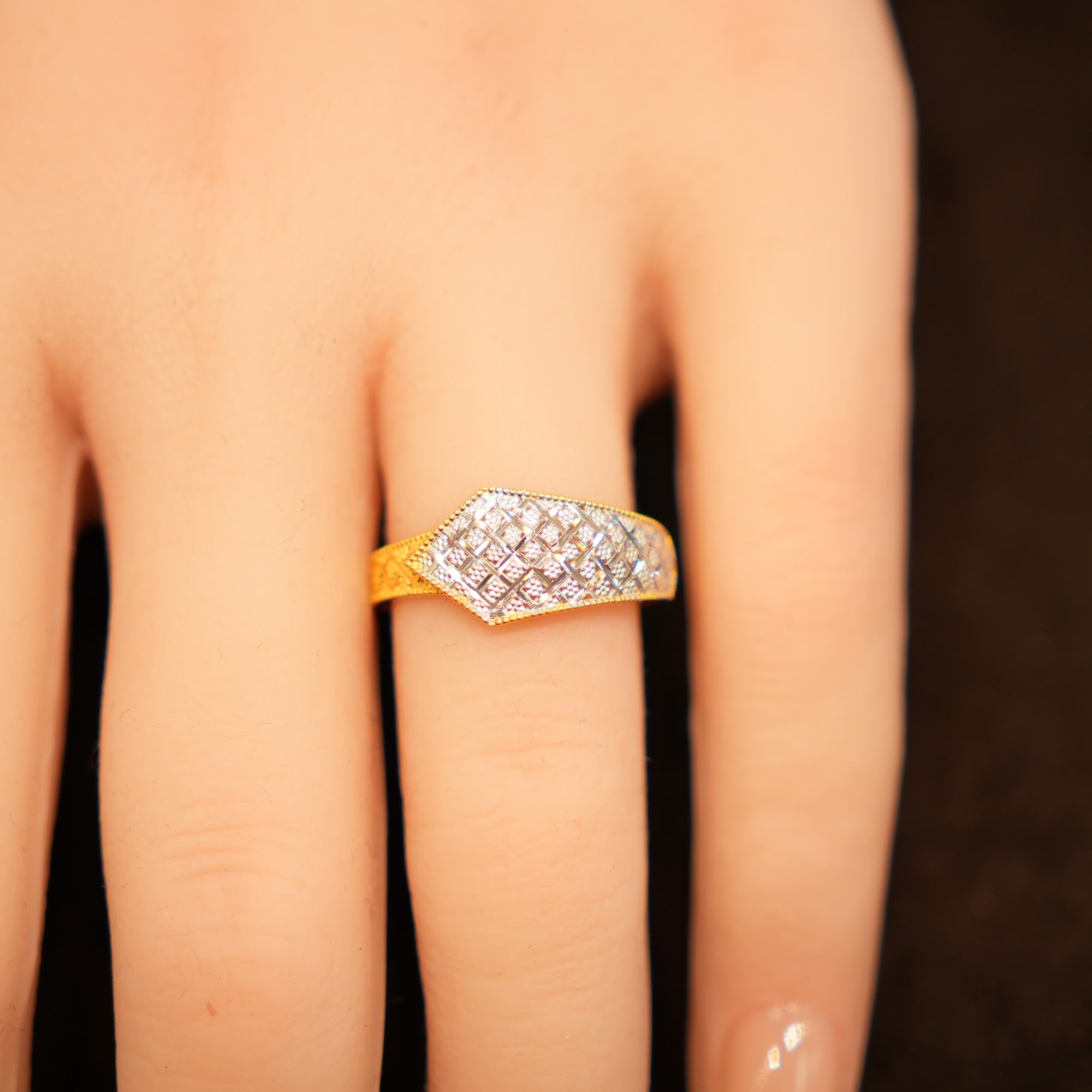 22K Gold Kite-Shaped Pavé Ring
