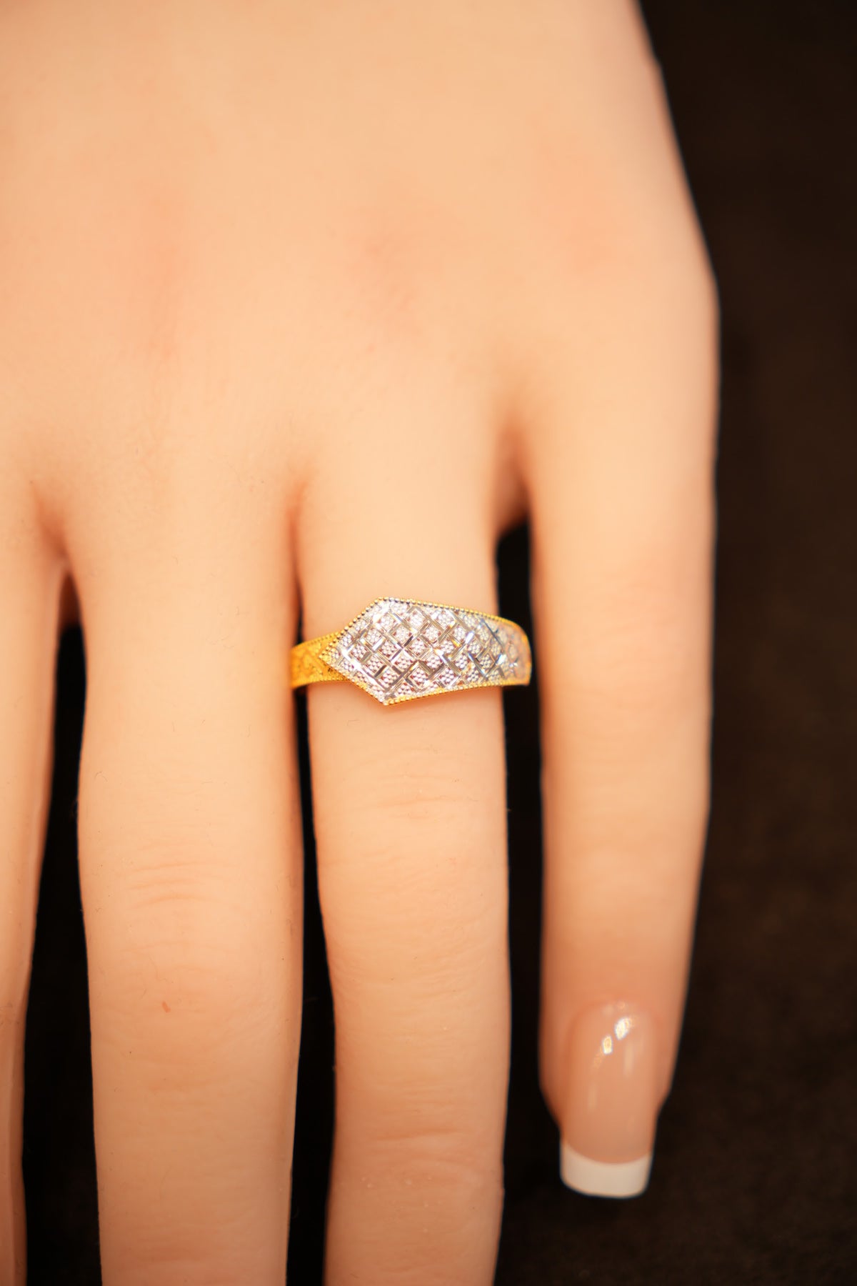 22K Gold Kite-Shaped Pavé Ring